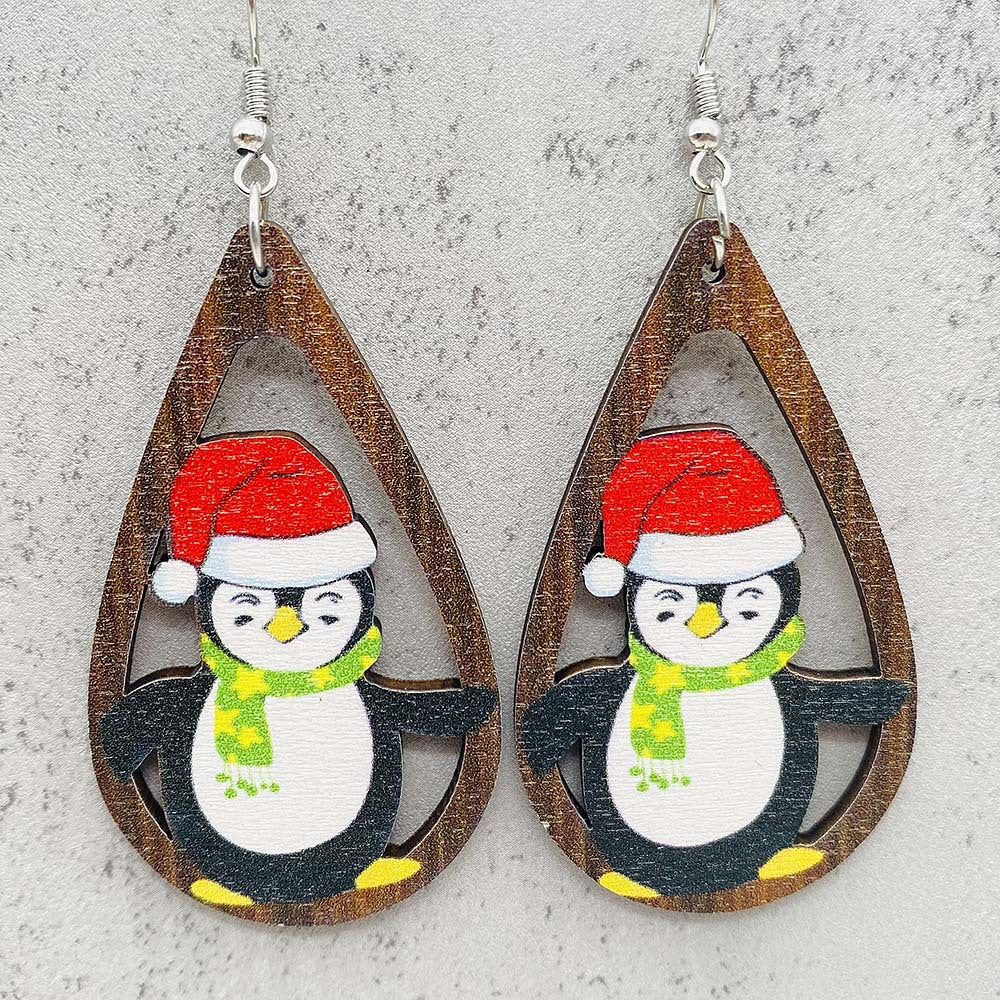Wholesale Christmas Gingerbread Man Christmas Tree Santa Claus Wooden Earrings